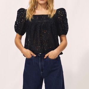 Wilfred Aritzia Patchouli Black Eyelet Blouse